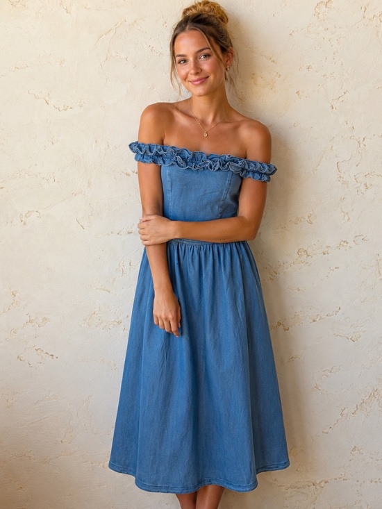 Perwinkle Dresses & Skirts - NWT Chambray Off Shoulder Dress XS Lightweight Summer County Concert Dress
